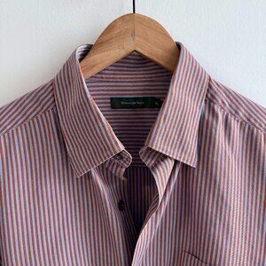 Ermenegildo Zegna Mainline 100% Cotton Striped Shirt Terracotta & Blue Size XL